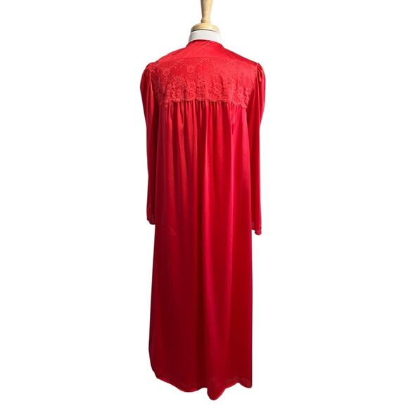 Vintage Custom Made Nightgown Robe Peignoir Set Silky Nylon Red Lace M 34" Bust - Picture 3 of 9